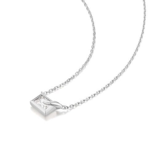 Silver Sparkling Bezel-Set Cube Necklace